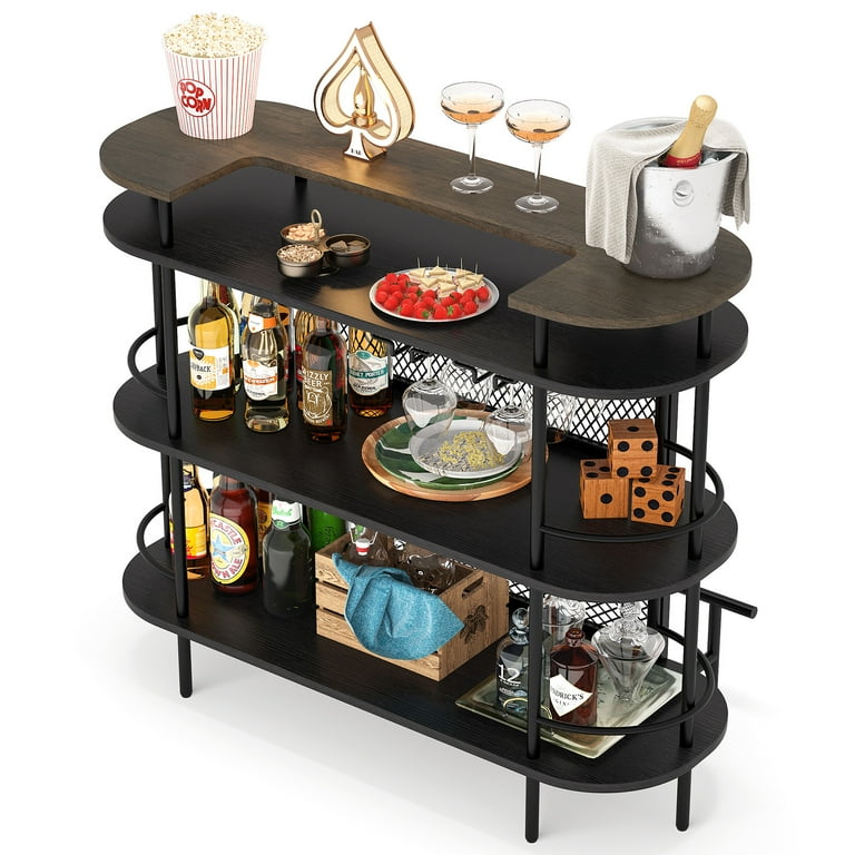 17 Stories Bar Unit for Liquor, 4 Tier Bar Table with Storage Shelves, Foot  Rail and Wine Glasses Holder