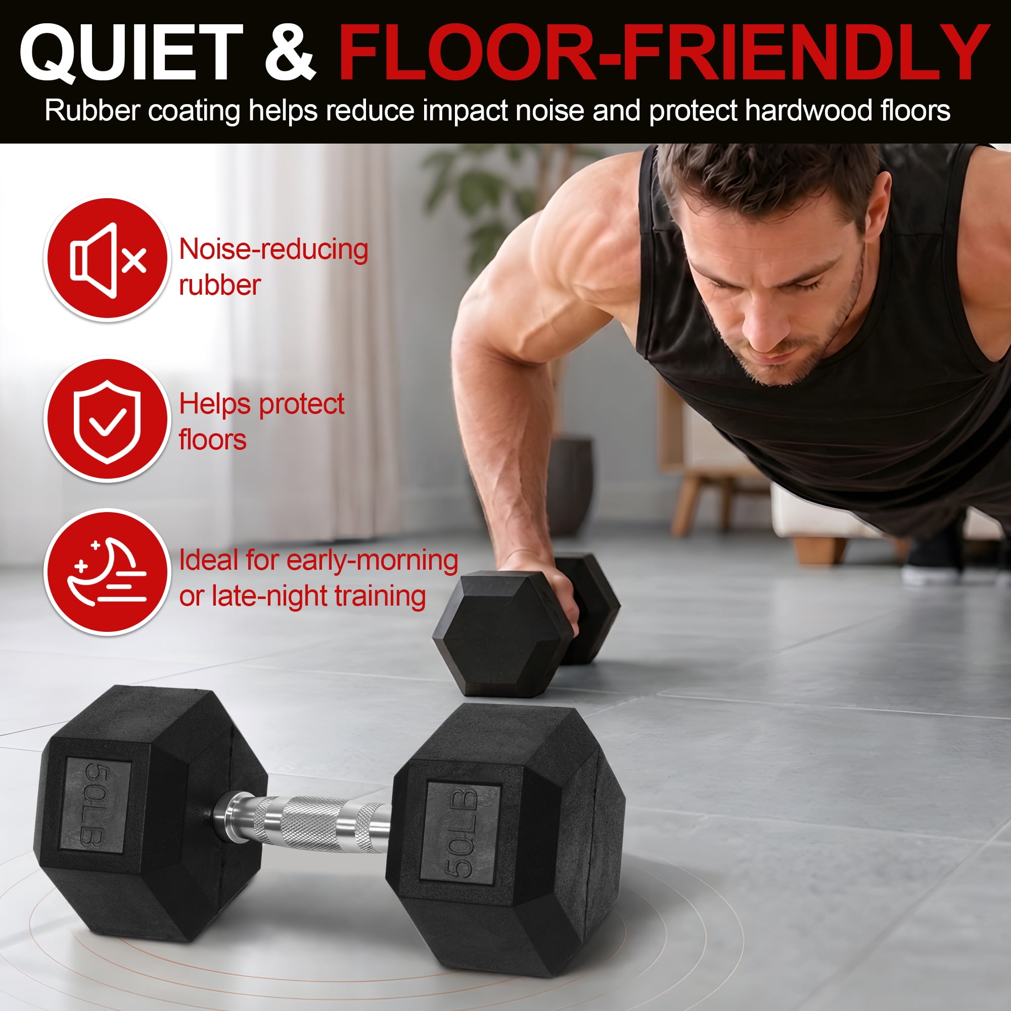 BalanceFrom Rubber Coated Hex Dumbbell Set, 150 lb Total, 5–25 lb Pairs for Home Gym Strength Training