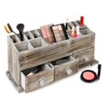thumbnail image 1 of Besti Organizador de tocador rústico para cosméticos, maquillaje y accesorios de baño, caja de almacenamiento de madera con 3 cajones, cómoda de encimera u organización de escritorio vintage, 1 of 5