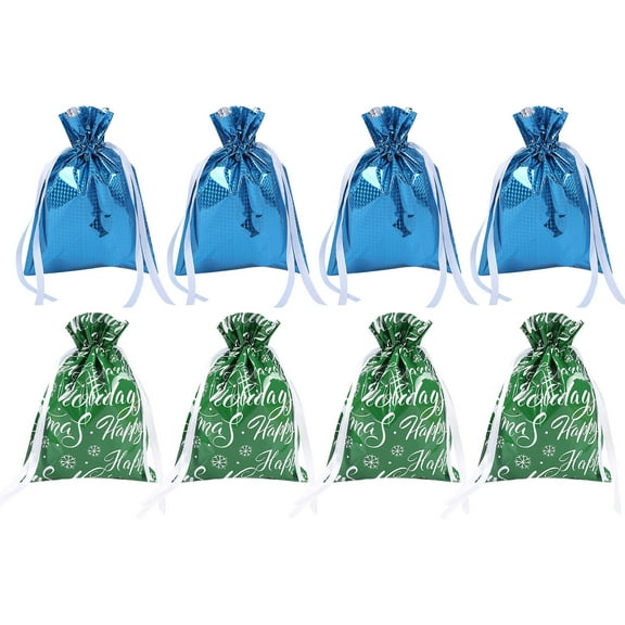 AnuirheiH Christmas Present Bags Candy Bags Drawstring Bags Snowman Snowflake Santa Small Sack Small Reusable Burlap Favor Bags for Candy Wrapper Birthday Christmas Party 8Pcs 9.45x12.6Inch