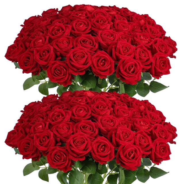 60 Pcs Roses Rouges Fleurs Artificielles, Velours Soie F