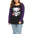 thumbnail image 4 of Mujer TalextCráneo Floral con contraste de color Raglan T-CamiPúrpuXL, 4 of 6