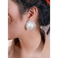 thumbnail image 5 of Luxury Silver Plated Big Round Pearl & Crystal Stud Earrings Wedding Fashion Jewelry Earrings, 5 of 9