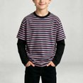 thumbnail image 2 of WDWYY Boys Striped Long Sleeve T Shirt Fake Two Piece Crew Neck Soft Stretchy Loose Fit Casual Tee Purple 2-3Y, 2 of 8