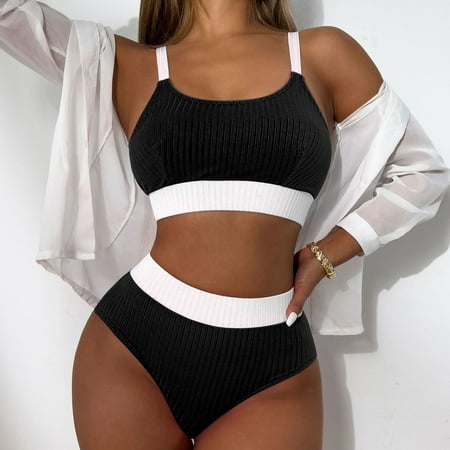 POROPL Sexy Swimsuits for Women Bikini Halter Top Bandeau Swim Color Block Swim Black Size S-XL