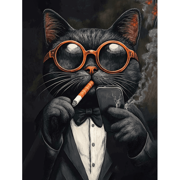 Cool Cat Smoking Cigar Canvas Wall Art, Suitable for Living Room, Bedroom, Office, Study, Bar Decoration.