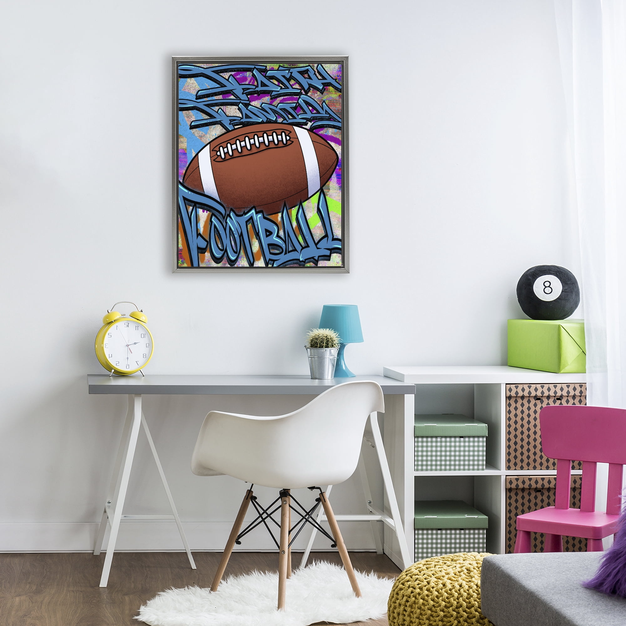 Stupell Industries Faith Family Football Graffiti Gray Framed Floater Canvas Wall Art, design by Marcus Prime