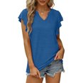 thumbnail image 1 of Blusa de manga con volantes Cuello en V Túnica de color puro Blusa de manga corta Camisa para mujer Verano, 1 of 6