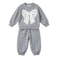 thumbnail image 3 of Mnyotv Girls' Fall Winter Clothes Bow Long Sleeve Sweatshirt and Jogger Pants 2Pcs Outfits Sets Size 3-4 Years, 3 of 5