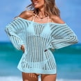 thumbnail image 2 of AGWOLF Crochet Cover Ups for Women Knit Hollow Out Swim Cover Up Off the Shoulder Long Sleeve Bathing Suit Coverups Summer Beach Outfits, 2 of 7