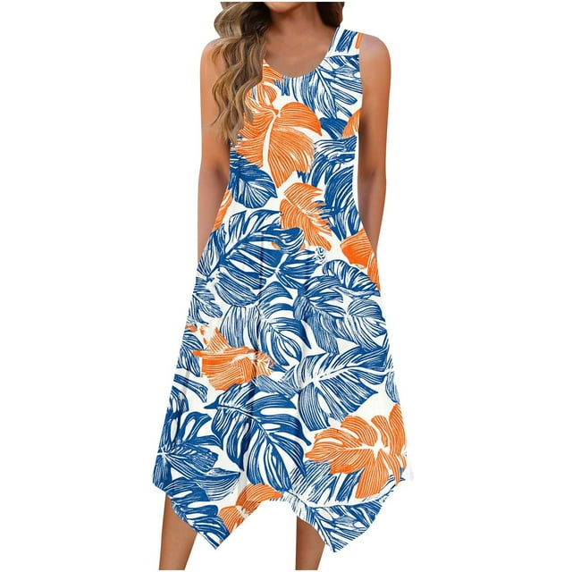 Staron Robes d'Été pour Femmes Sans Manches avec Poches Col Ras du Cou Débardeur Robe d'Été Décontractée Ample Couvre-Maillot Fête Plage Mini Robes Jaune TTG