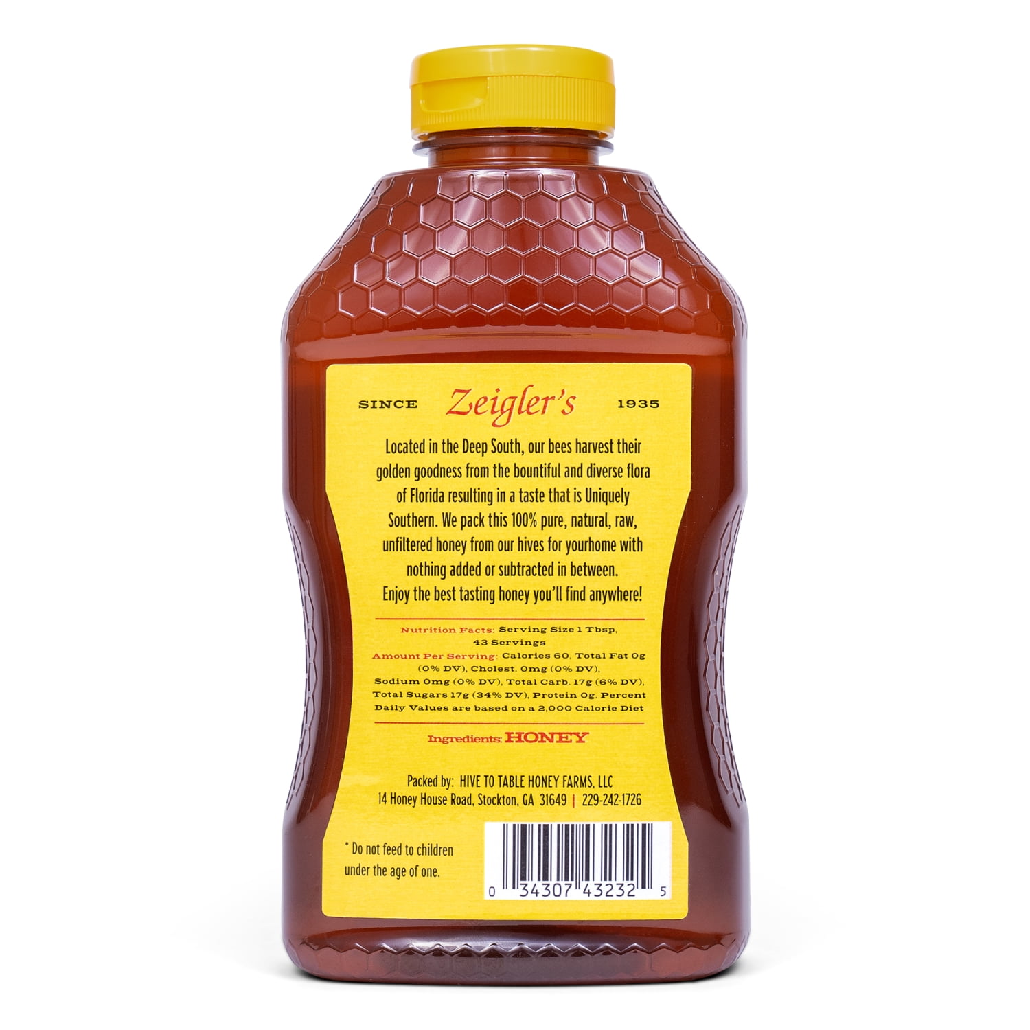 Zeigler's Florida Honey 32oz Local, Raw, Unfiltered, Squeeze Bottle