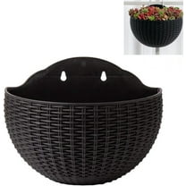 Creative Imitation Rattan Wall Hanging Semicircle Flower Pot, Gixusil Outdoor Wall Hanging Planter Plastic Flower Pot for Balcony Fence Wall Mounted Planters with Drainage(Black)