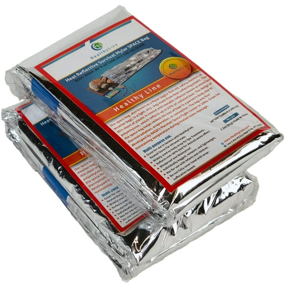 Emergency Blankets for Survival - Disaster Preparedness Prepping Supplies - Space Blanket (2 Pack) - 80" x 40" Retains up to 90% of Body Heat - Mylar Blankets for Camping & Outdoors by HealthyLine