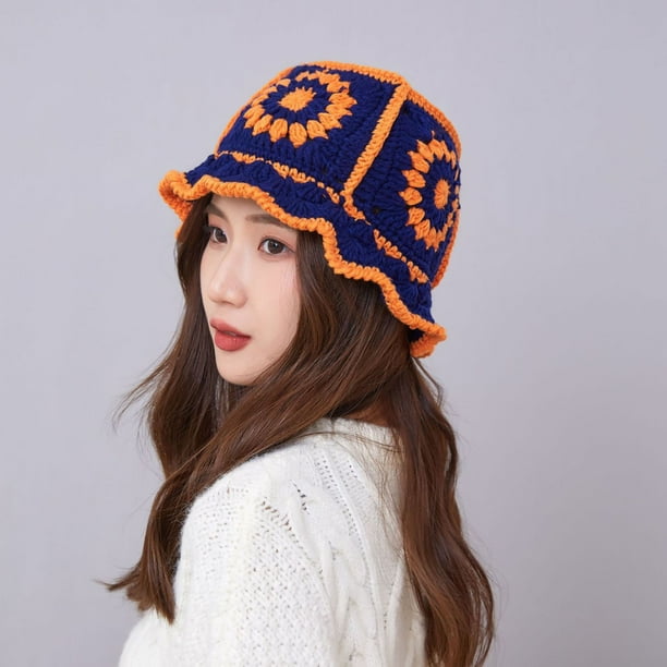 Women Crochet Hat Floral Crochet Bucket Hat Knitted Hats Fish Hat Travel Outdoor Handmade Knit Hats Fishing Hat Beach Hat