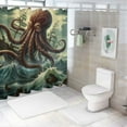 thumbnail image 7 of PRATYUS  Nautical Shower Curtain, Fantasy Sea World Adventure Kraken Octopus Monster Storm Waves and Sailors Ship, Cloth Fabric Bathroom Decor Set with Hooks 36x72, 7 of 7