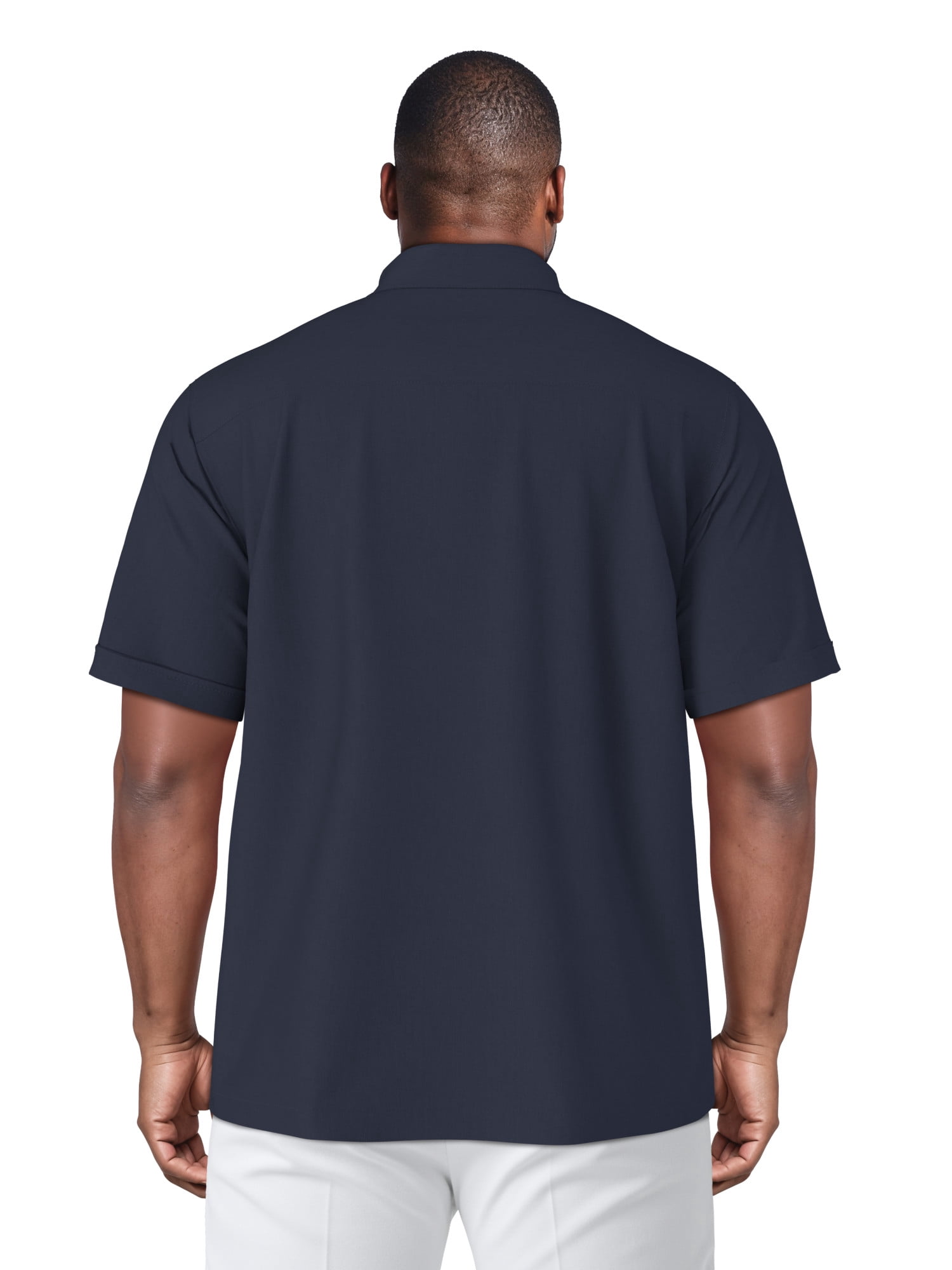 Havanera Men's and Big Men's Contrast Panel with Pick Stitching Short Sleeve Linen Cotton Button-Down Shirt, Sizes S-5XL