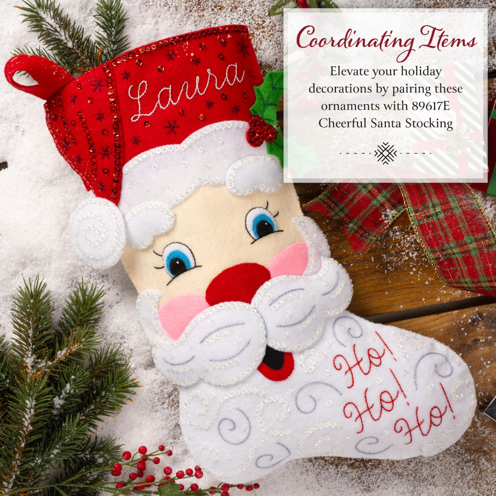 Bucilla Holiday Greetings 6 Count Felt Applique Ornament Kit, 4 x 5 in