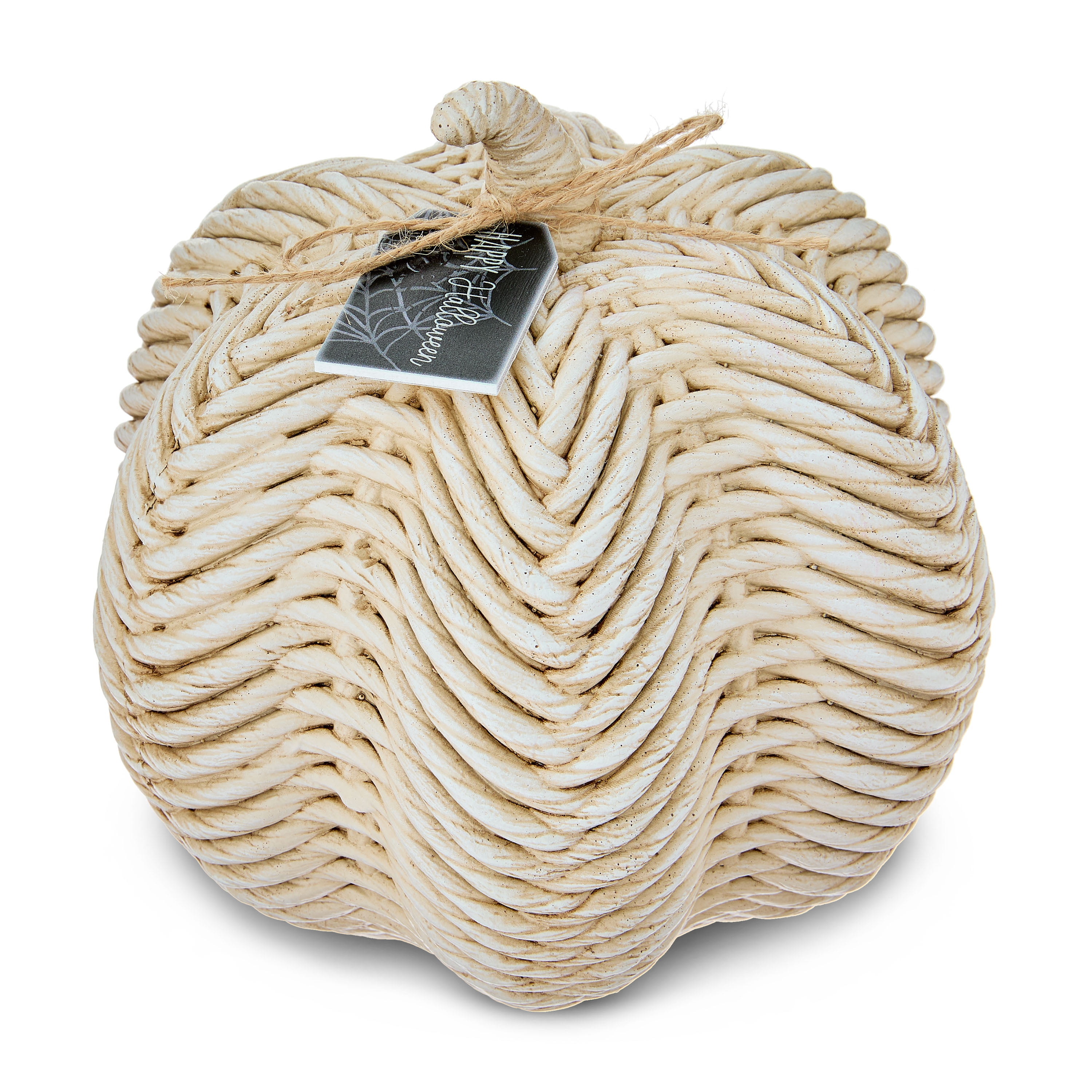 Woven-Texture Resin Pumpkin Tabletop Decor, White, 7.25", Halloween by Way To Celebrate