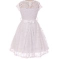 thumbnail image 2 of Little Girl Cap Sleeve Lace Skater Stone Belt Flower Girls Dresses (19JK88S) White 2, 2 of 3