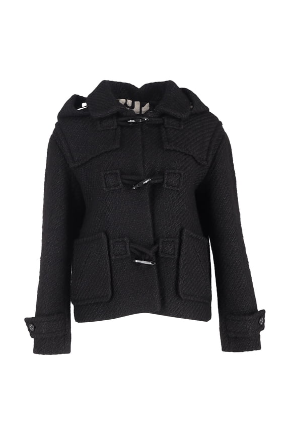 Pre-Owned Chanel Tweed Hooded Blouson Jacket in Black Alpaca Wool