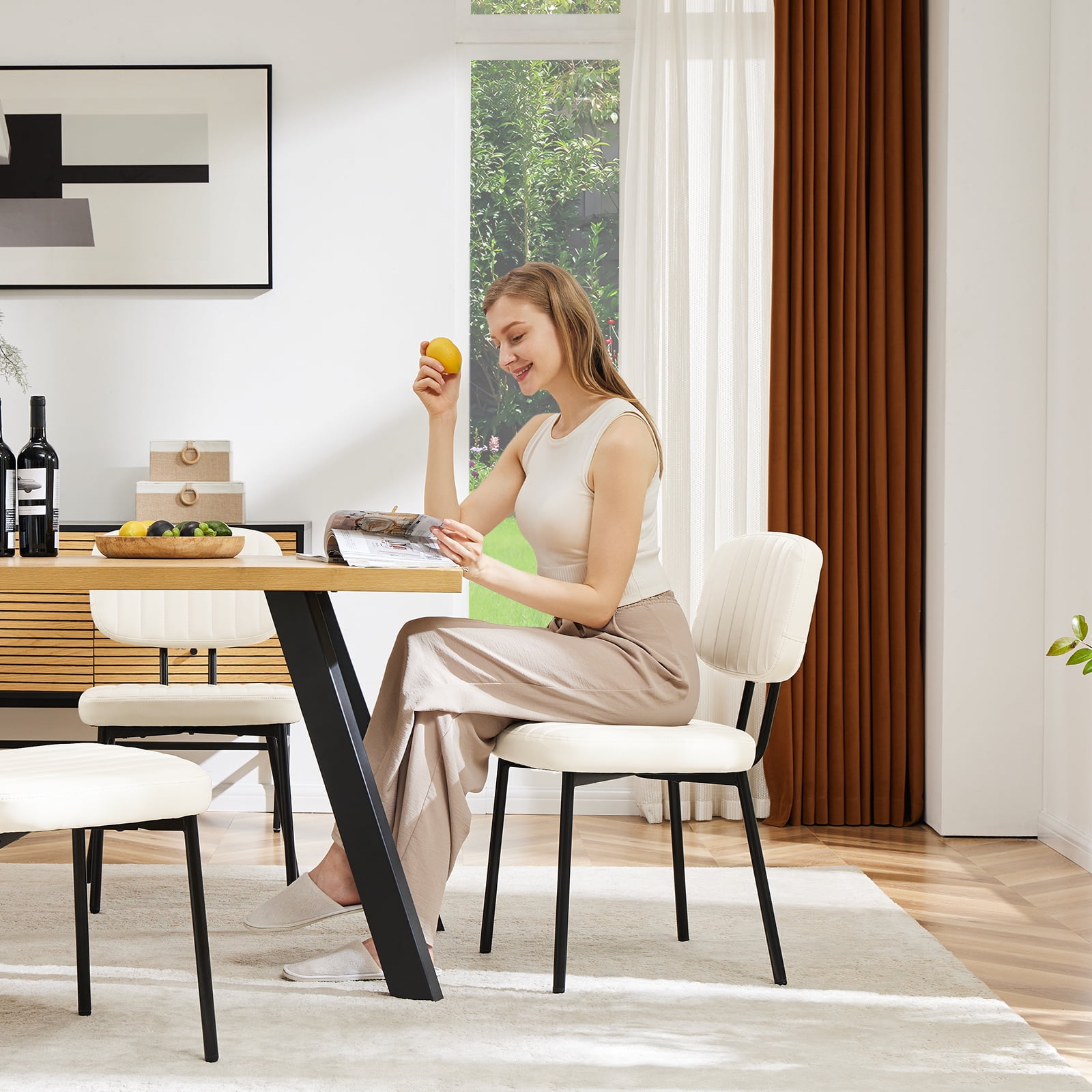 GIANNA Dining Chairs Set of 2, Sturdy Accent Chairs Modern Faux Leather Desk Chair with Metal Legs for Kitchen, Living Room, Bedroom