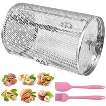 Rotisserie Basket 360° Rotary Stainless Steel Rotisserie Cage with Brush Spatula Movable Door Rotisserie Grill Roaster Washable Grill Roaster Drum Air Fryer Grilling Basket for BBQ 12×18cm