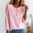thumbnail image 2 of vigerkar Womens Floral Embroidered Long Sleeve Shirt Peter Collar Dressy Casual Blouse Shirts (Pink, XL), 2 of 7