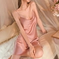 thumbnail image 4 of Pijamas de seda de hielo para mujer, camisón de verano de seda sintética con cuello alto y tirantes, ropa de hogar para primavera y otoño, 4 of 6