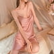 thumbnail image 4 of Pijamas de seda de hielo para mujer, camisón de verano de seda sintética con cuello alto y tirantes, ropa de hogar para primavera y otoño, 4 of 6