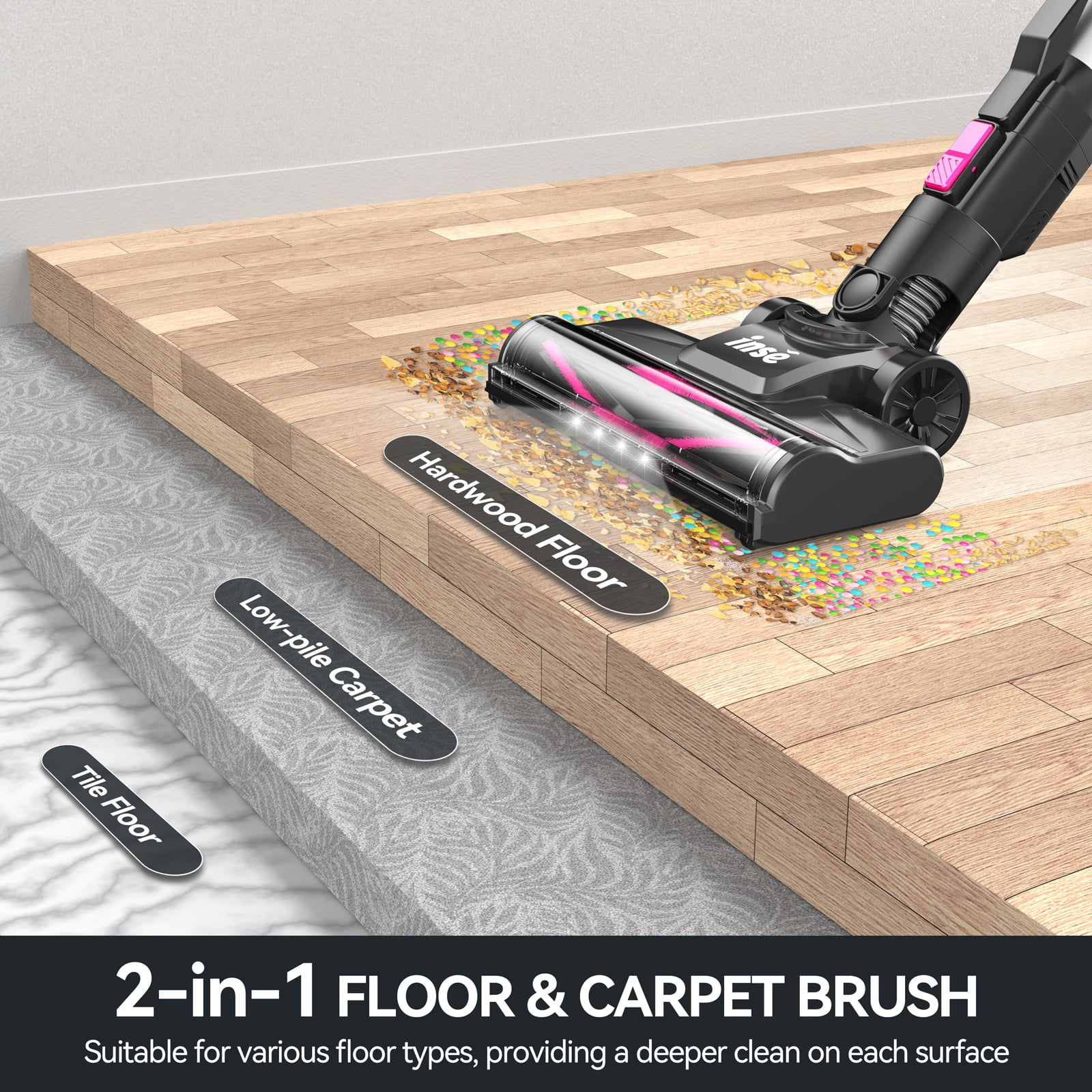 INSE Lightweight Cordless Stick Vacuum Cleaner 25kPa with 45min Runtime for Carpet Floor Pet Hair N520