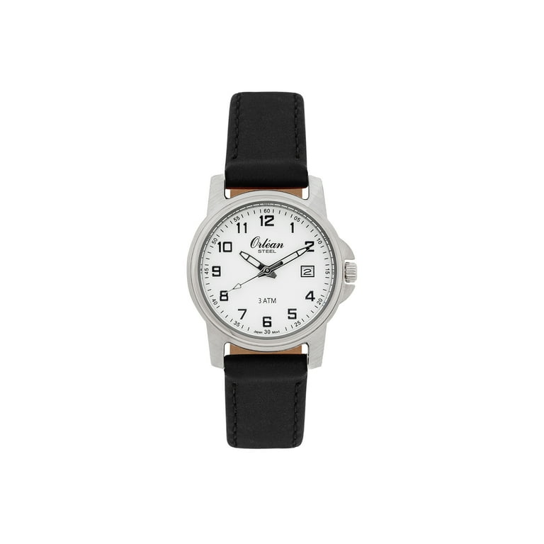 Orlean Womens Easy to Read Watch with Date 316L Stainless Steel Case Leather Watch Band 27mm Analog Ladie s Wrist Watches White Dial Big Easy