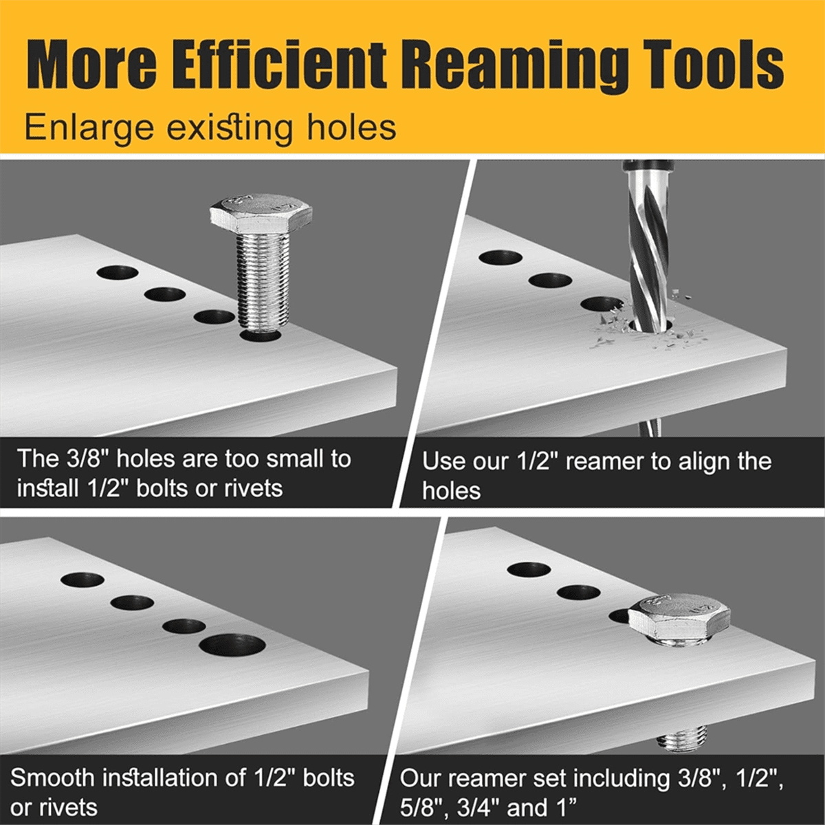 HSS Bridge Construction Reamer Set,3/8in 1/2in 5/8in 3/4in 1in Taper Bridge Reamer Drill Bit for Steel Metal Wood1 set x reamer tool