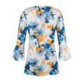 thumbnail image 4 of Puntoco Tops Blouses for women Clearance 2025,Womens Tops Casual V Neck Shirts Floral Solid Blouse Ruffle Tunics 3/4 Sleeve Tshirt Blue XXL(XXL), 4 of 5