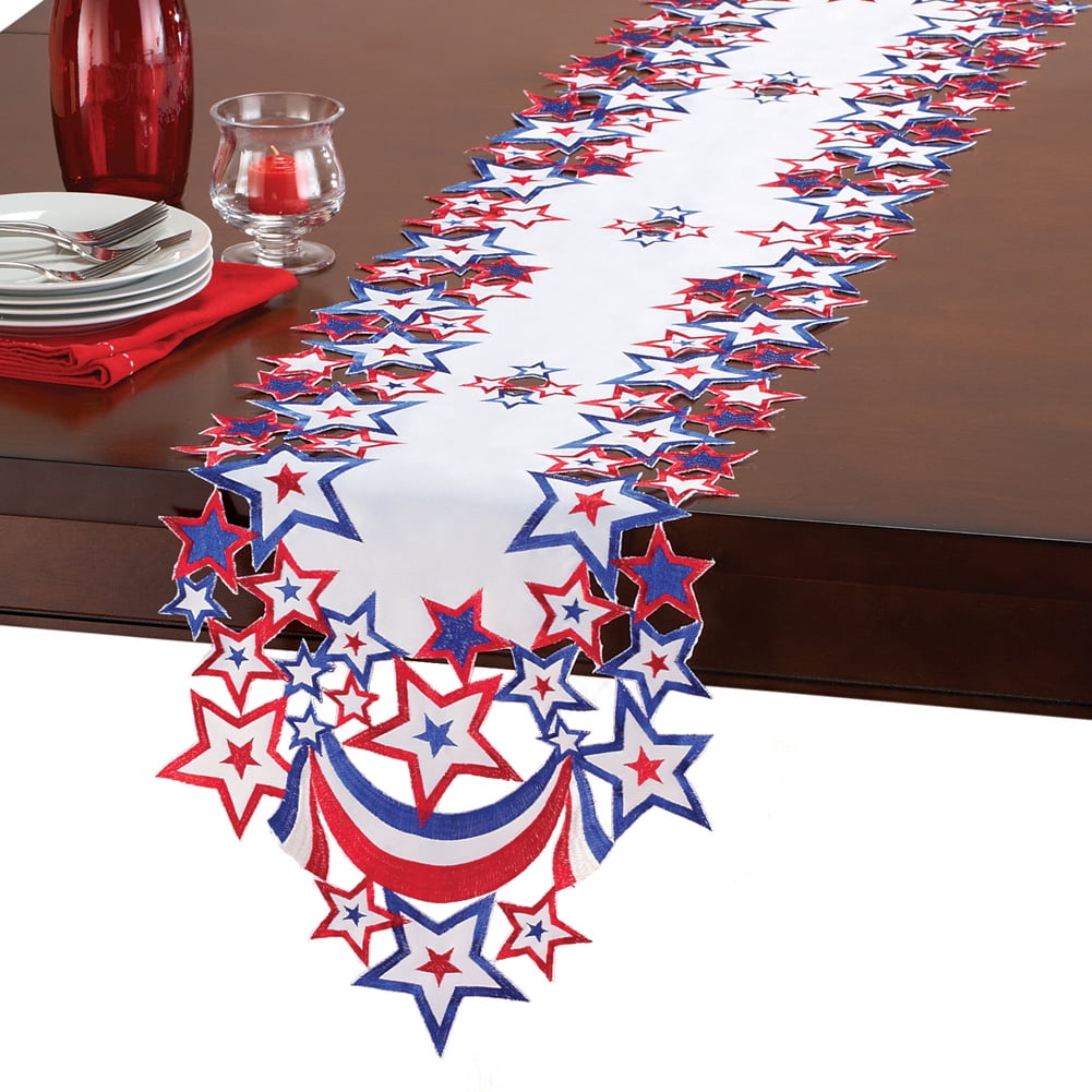 red white blue table runner