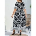 thumbnail image 5 of Women Plus Size Short Sleeve Dress Loose Summer Casual A-Line Flowy Midi Dresses Black & White XXXL, 5 of 6