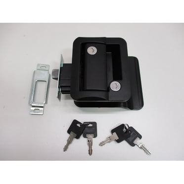 RV Camper Trailer Black Entry Door Handle Latch Keyed Lock w/ Deadbolt / 4 Keys