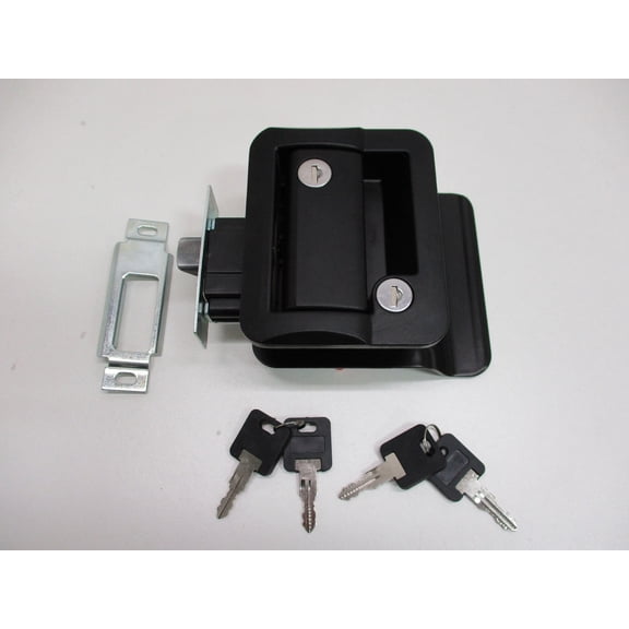 RV Camper Trailer Black Entry Door Handle Latch Keyed Lock w/ Deadbolt / 4 Keys