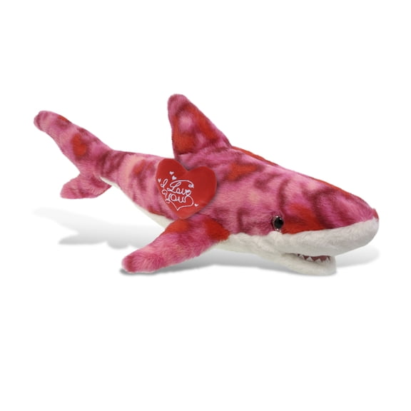 DolliBu I Love You Plush Super Soft Pink Tie-Dye Shark - Cute Stuffed Animal Shark with Red Heart Plush for Valentines, Anniversary, Romantic Date, Boyfriend, or Girlfriend Gift - 23 Inches