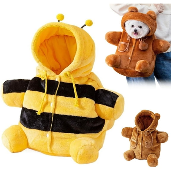 Cat Puppy Plush Outing Backpack Cute Bear Bee Design Anti-Escape Bag for Kitten Cat Small Dog Gift C, Teddybear Dog Carrier Bag, Dog Purse, Soft Breathable Carrier Outdoor Indoor, (Bee, L)