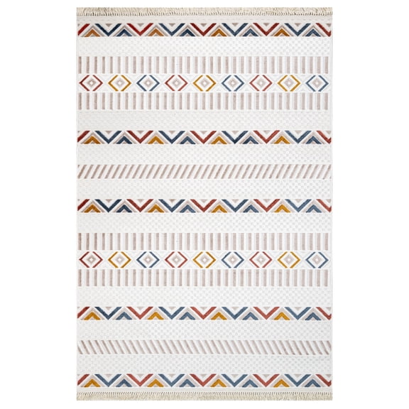 Keylinn Cream Area Rugs for Living Room Washable Rugs Boho Moroccan Area Rug Soft Neutral Geometric Bohemian Distressed Indoor Rug for Bedroom Dining Room Office Nonslip Rug