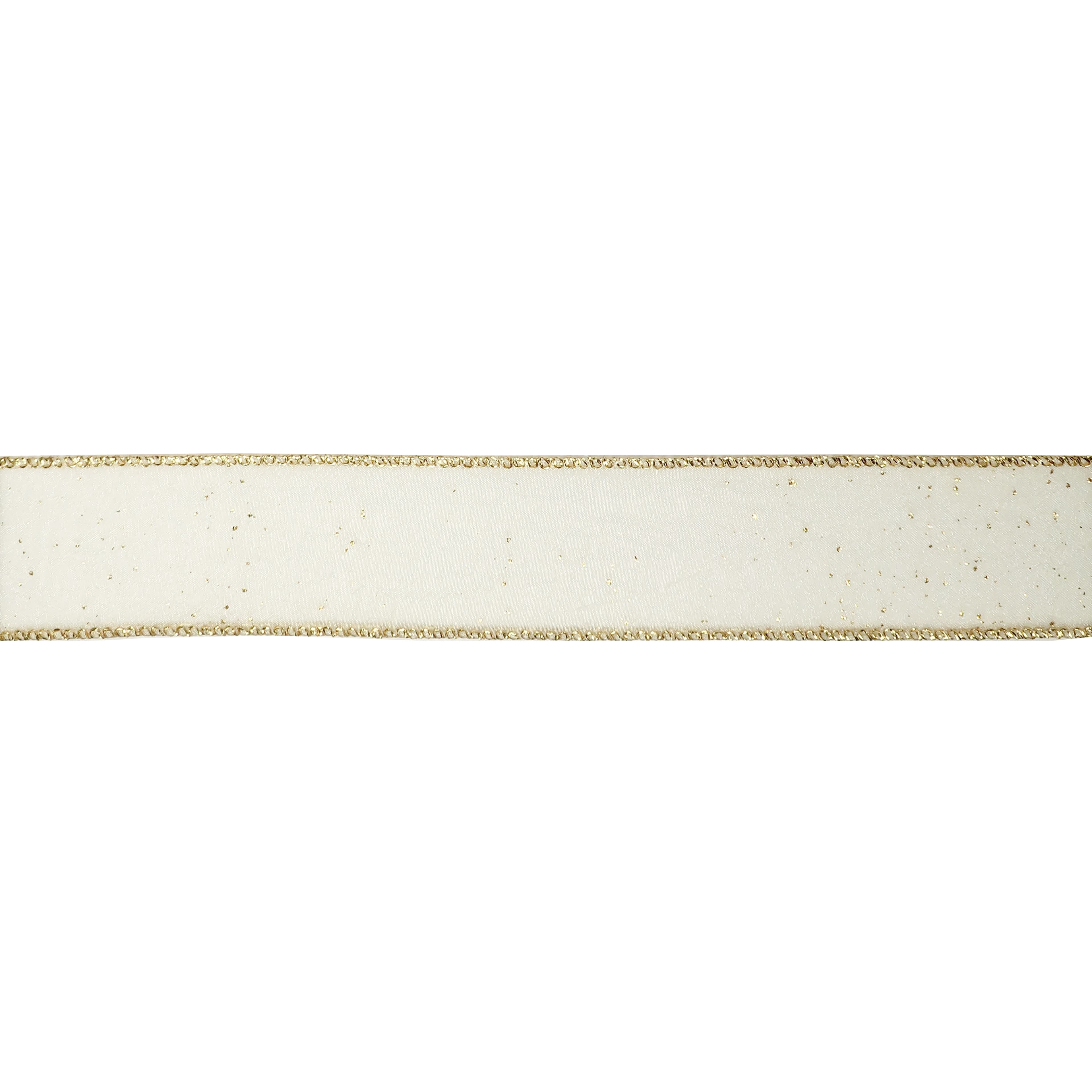 1.5" x 3yd. Sheer Wired Sparkle Ribbon by Celebrate It – Gold with Glitter Accents - Sewn Edge for Bows - Wreaths & Gift Wrapping - 12 Pack