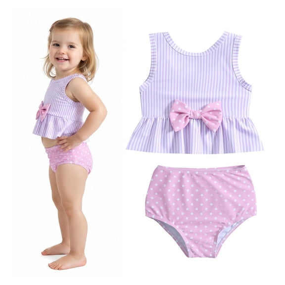 Two Piece Swimsuit for Kids Girls Tankini Girls Bikinis with Chest Pad Kids Girl Bathing Suits 3-4 Years