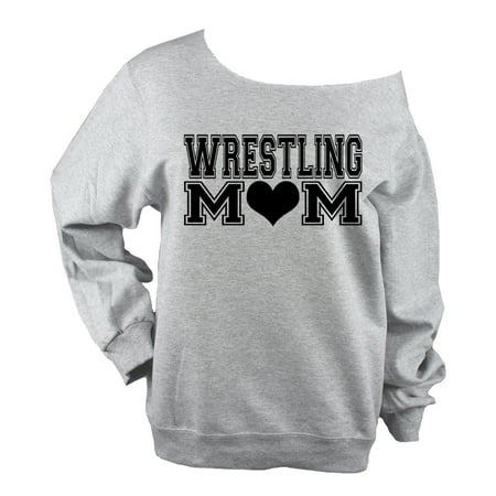 - Wrestling Mom Block Heart UNISEX Light Heather Grey Raw Edge Sweat Shirt - Block (Glitter or Vinyl)