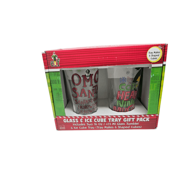 Elf 2 Glass 16oz Tumbler and Ice Cube Tray Gift Pack