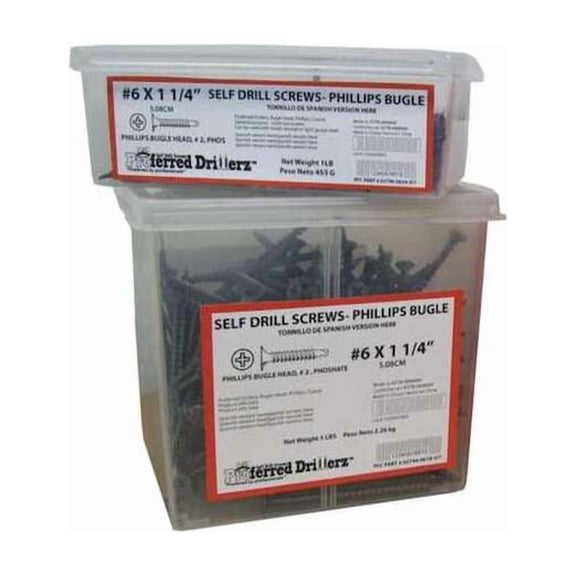 Drywall Screw, #6 x 1 in, Steel, Bugle Head Phillips Drive, 10000 PK