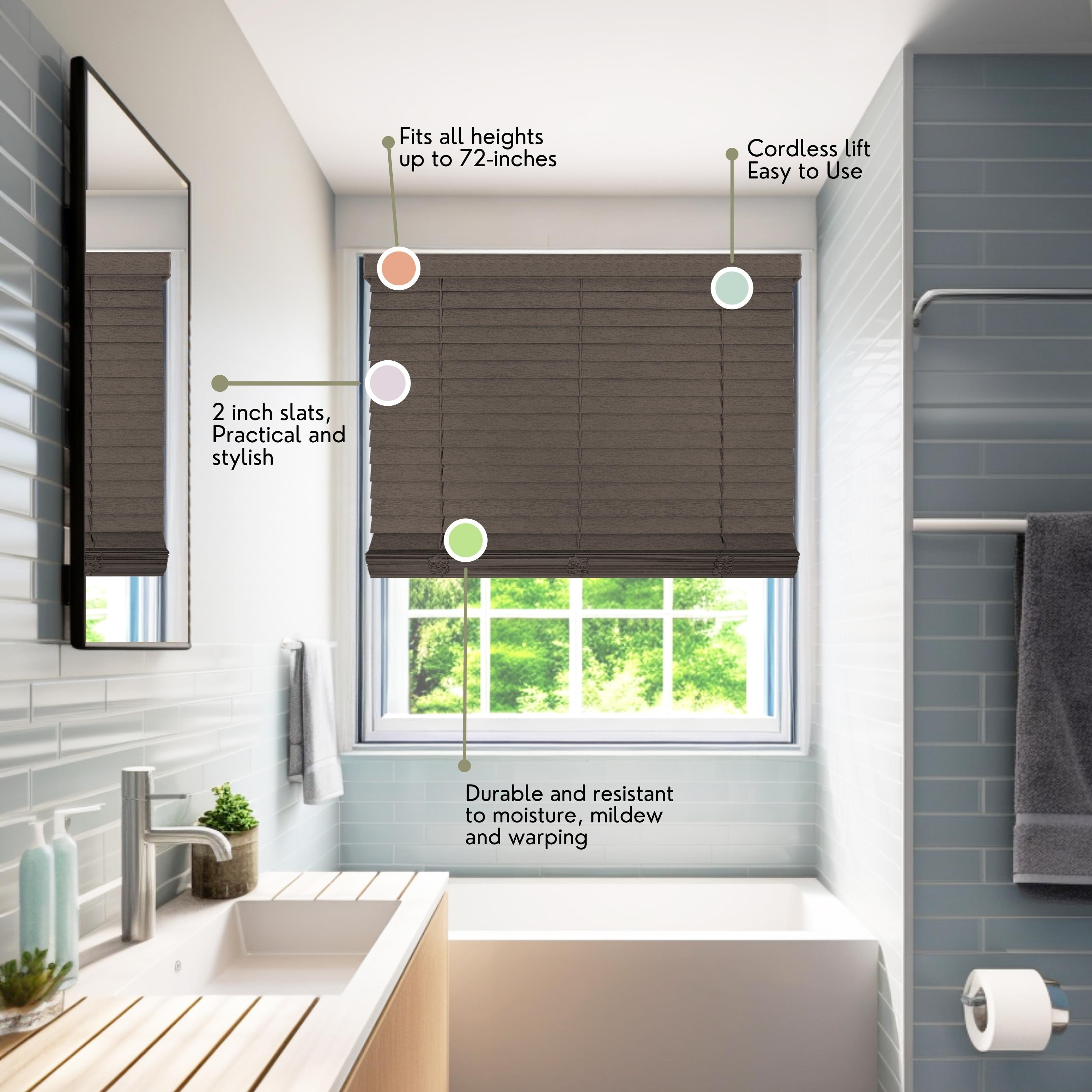 Chicology Cordless Faux Wood Blinds, Umber Textured (2" Slat), 64.75"W X 72"H