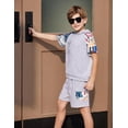 thumbnail image 4 of Oudiya Boys Summer Outfits Short Sleeve Letter Graphic Pullover Hooded T-shirt and Shorts 2 Piece Set for Kids 5-11Y, 4 of 7