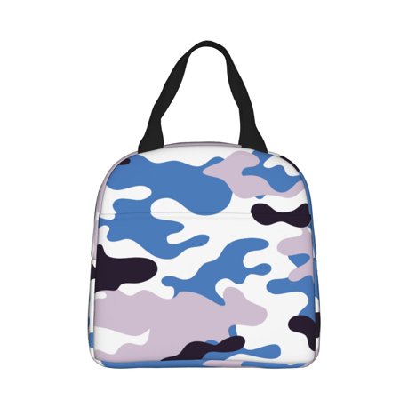 Lunch Bags For Women Men Large Tote Adult Lunch Box Side Pockets Reusable Leakproof Cooler Lunch Bag For Adult With Adjustable Shoulder Strap At Work Office Picnic Colorful Camouflage Blue Black