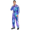 thumbnail image 3 of SiiRoh Metallic Shiny Coveralls for Men Long Sleeves Turn Down Collar Work Jumpsuit with Waistband Blue XXL, 3 of 7